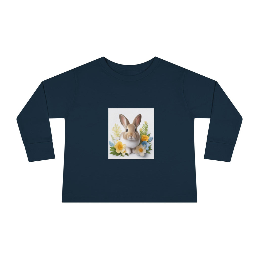 Adorable Comfort: Custom Bunny Toddler Long-Sleeve Tee 2T / Navy Kids clothes