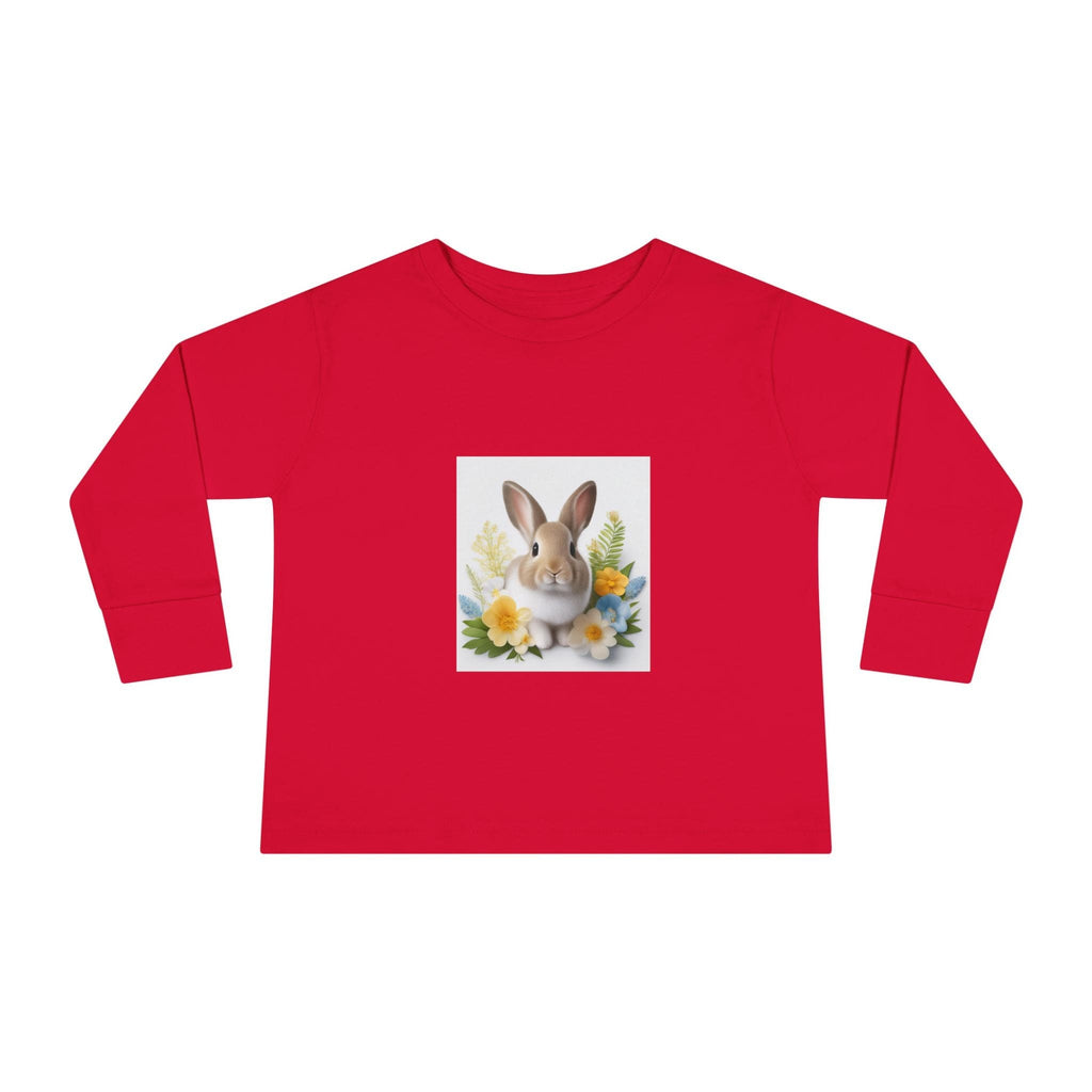 Adorable Comfort: Custom Bunny Toddler Long-Sleeve Tee 2T / Red Kids clothes