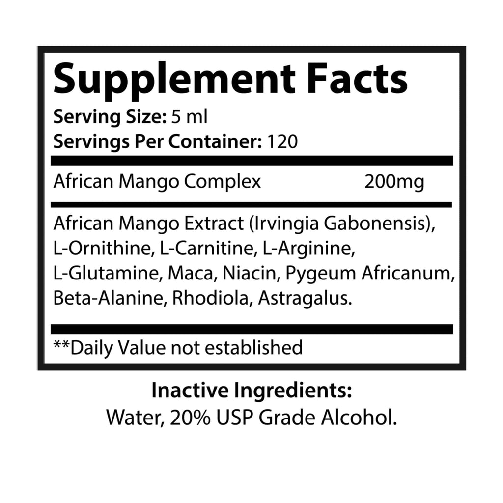 African Mango Drops Supplement (60ml, 2fl.oz) Blue bottle + black dropper / Unflavored / NET WT 2 FL OZ (60ml) Food Supplements