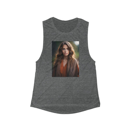 "Autumn Muse" Women’s Flowy Scoop Muscle Tank Asphalt Slub / S Tank Top