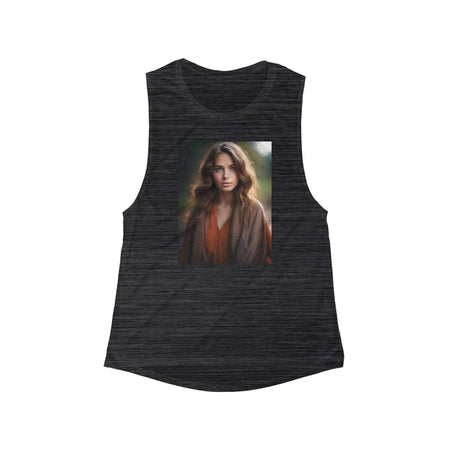 "Autumn Muse" Women’s Flowy Scoop Muscle Tank Black Slub / S Tank Top