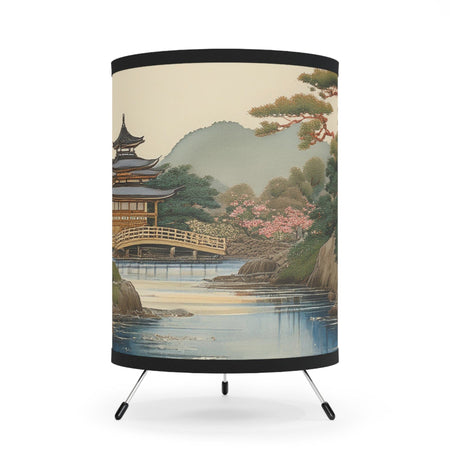 Chiyogami-Inspired Kyoto Reflections Tripod Lamp: Elegance Meets Functionality One size / Black Home Decor