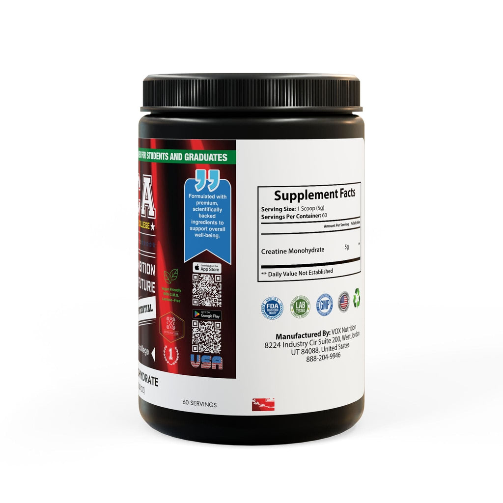 Creatine Monohydrate Supplement (300g, 10.58oz) Black jar + lid / NET WT 10.58 OZ (300g) / Unflavored Food Supplements