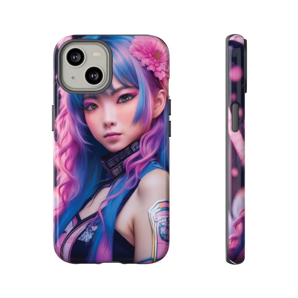 Cyber Aesthetic Phone Case: Futuristic Beauty in Bloom - Tough Case iPhone 14 / Glossy Phone Case