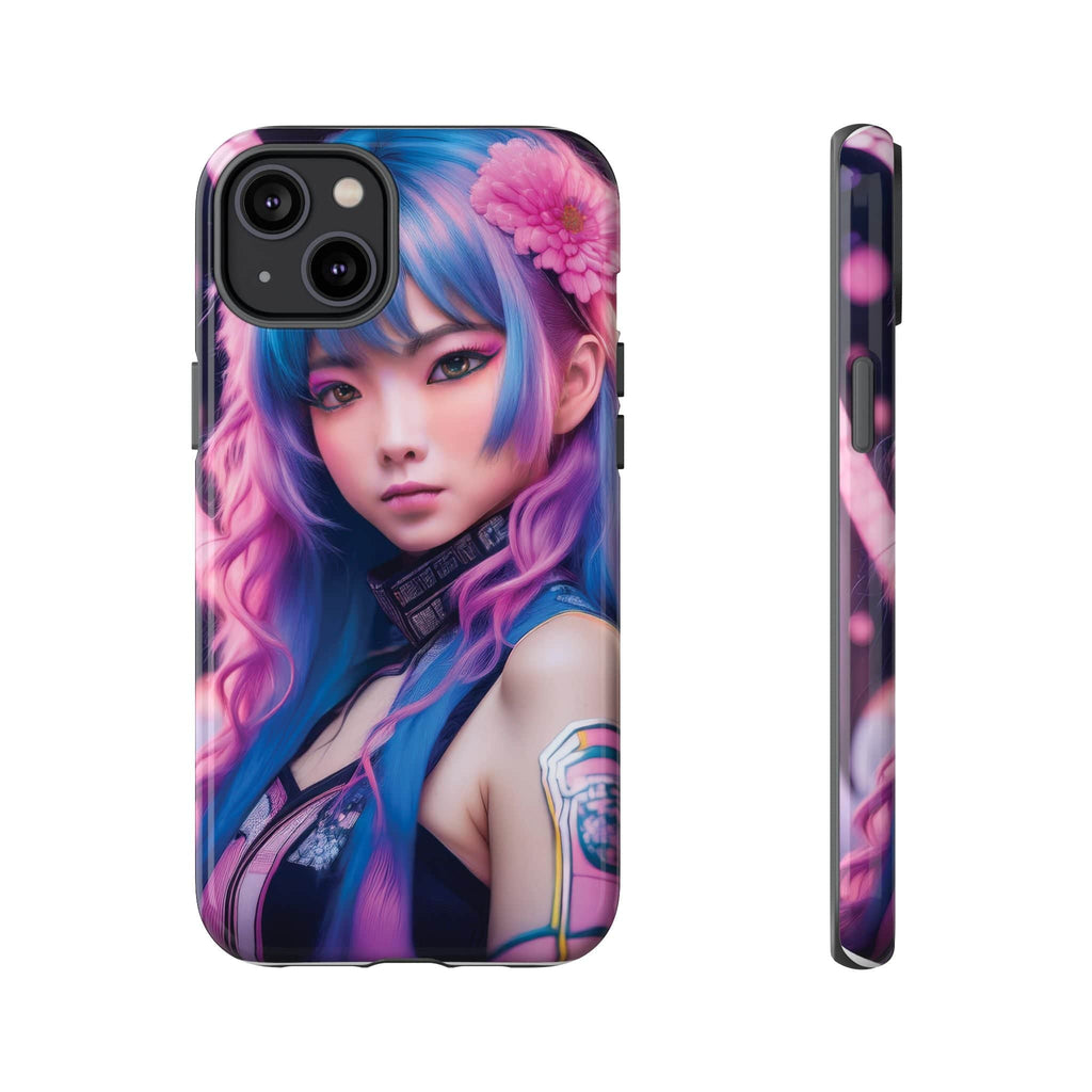 Cyber Aesthetic Phone Case: Futuristic Beauty in Bloom - Tough Case iPhone 14 Plus / Glossy Phone Case