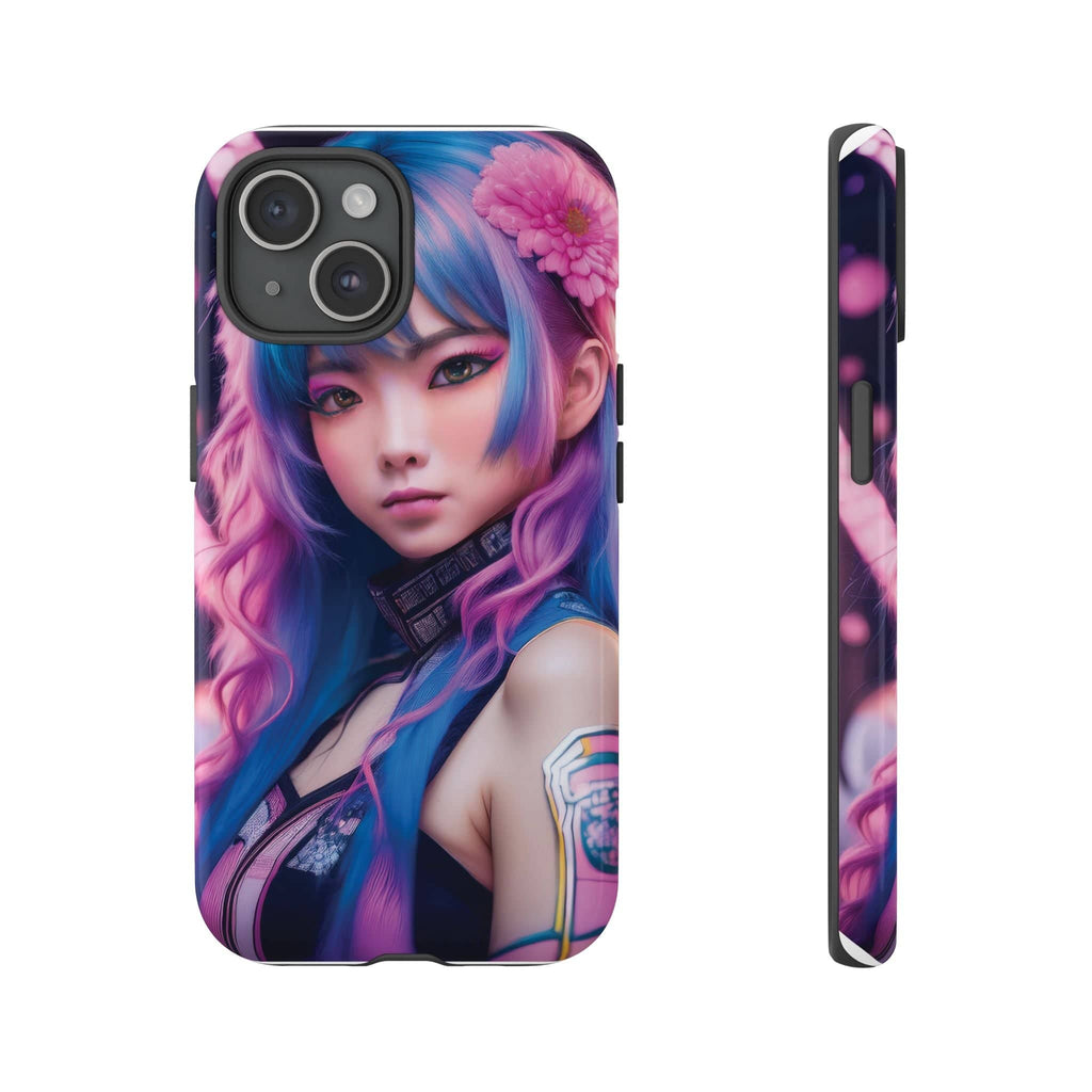 Cyber Aesthetic Phone Case: Futuristic Beauty in Bloom - Tough Case iPhone 15 / Glossy Phone Case