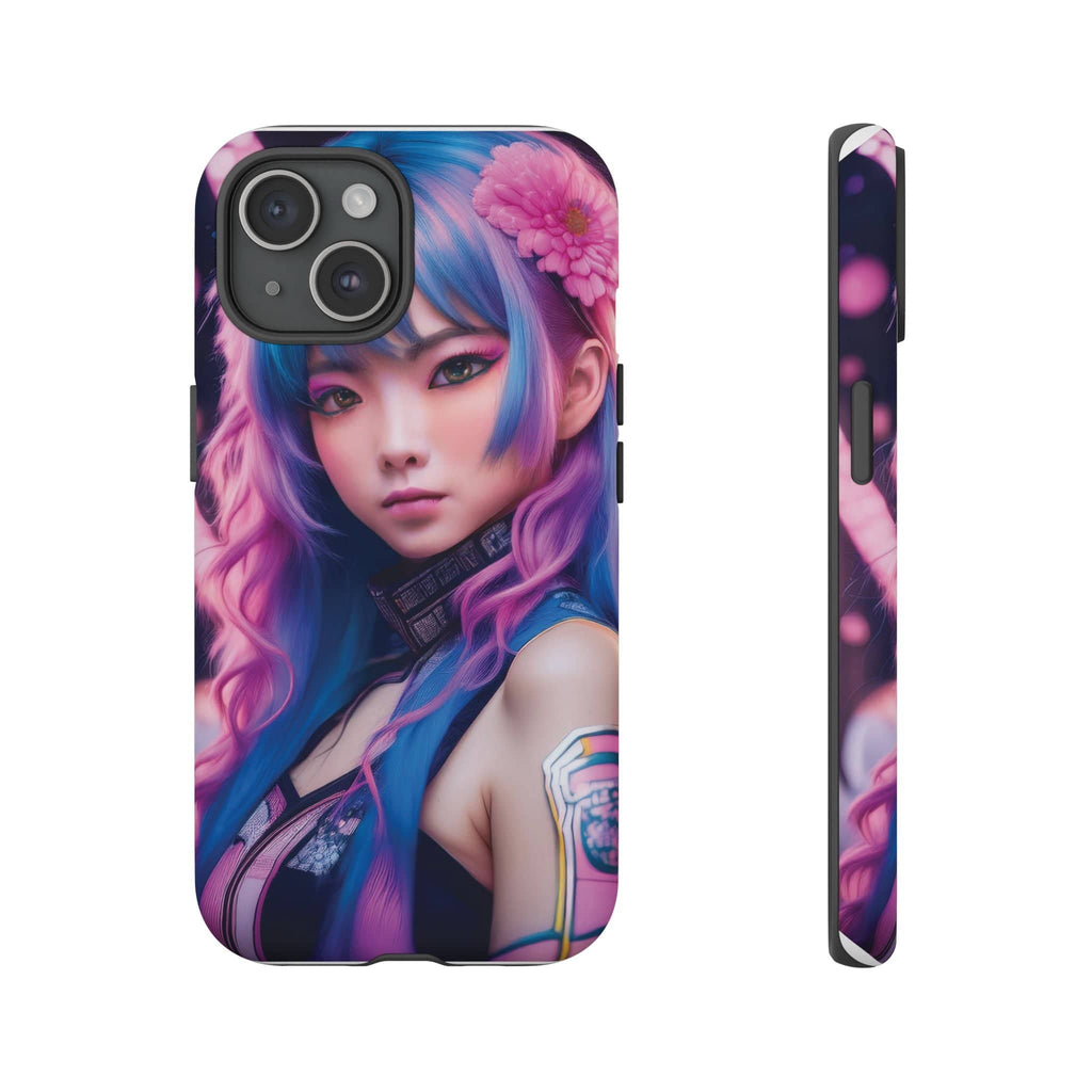 Cyber Aesthetic Phone Case: Futuristic Beauty in Bloom - Tough Case iPhone 15 / Matte Phone Case