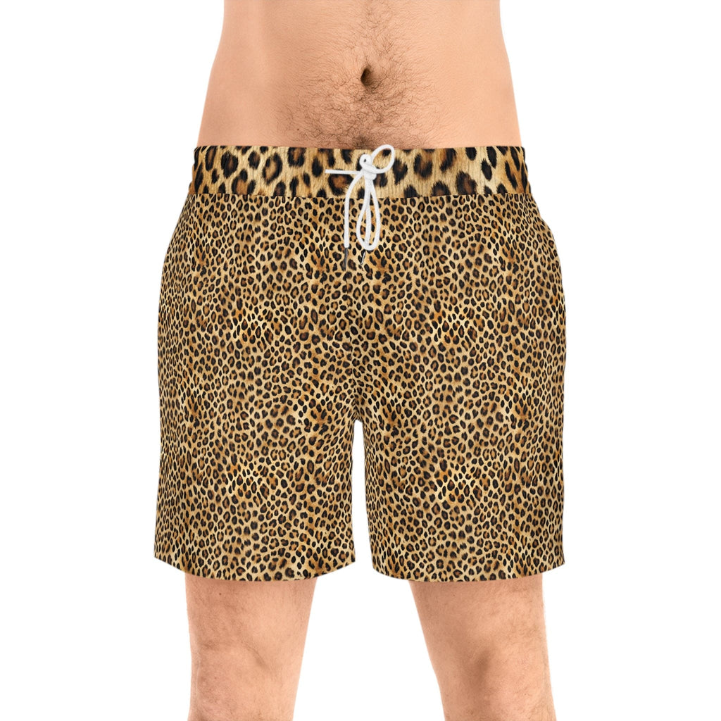 Lounge King: Men’s Leopard Print Swim Shorts S / White drawstring All Over Prints