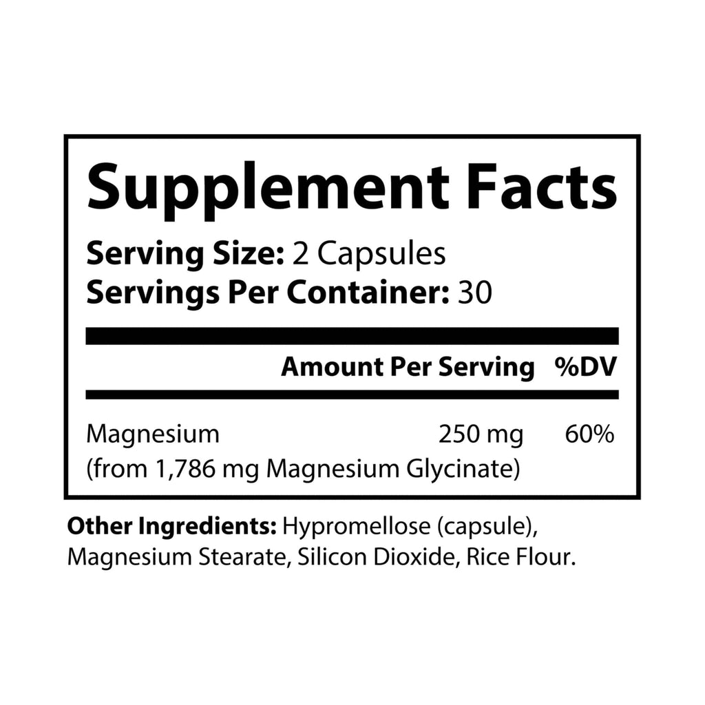 Magnesium Glycinate Supplement (60 Capsules) White bottle + cap / Unflavored / 60 Capsules Food Supplements