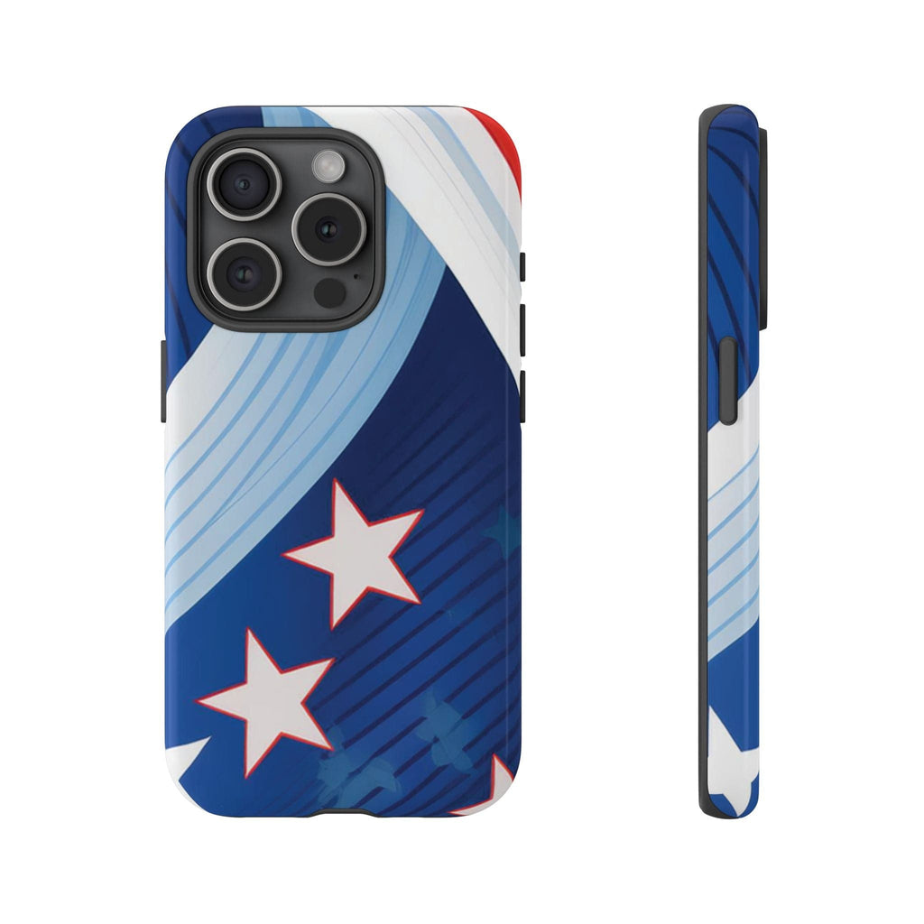 Patriotic Starburst Phone Case: Bold and Striking Design - Tough Case iPhone 15 Pro / Glossy Phone Case