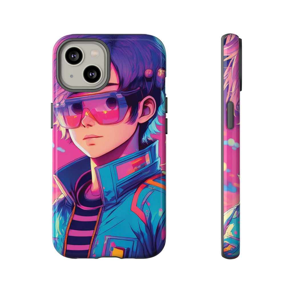 Retro-Futuristic Visionary Phone Case: Neon Dreams in Your Pocket - Tough Cases iPhone 14 / Glossy Phone Case