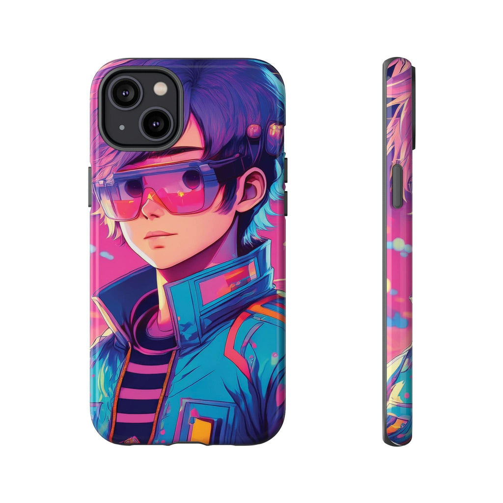 Retro-Futuristic Visionary Phone Case: Neon Dreams in Your Pocket - Tough Cases iPhone 14 Plus / Glossy Phone Case