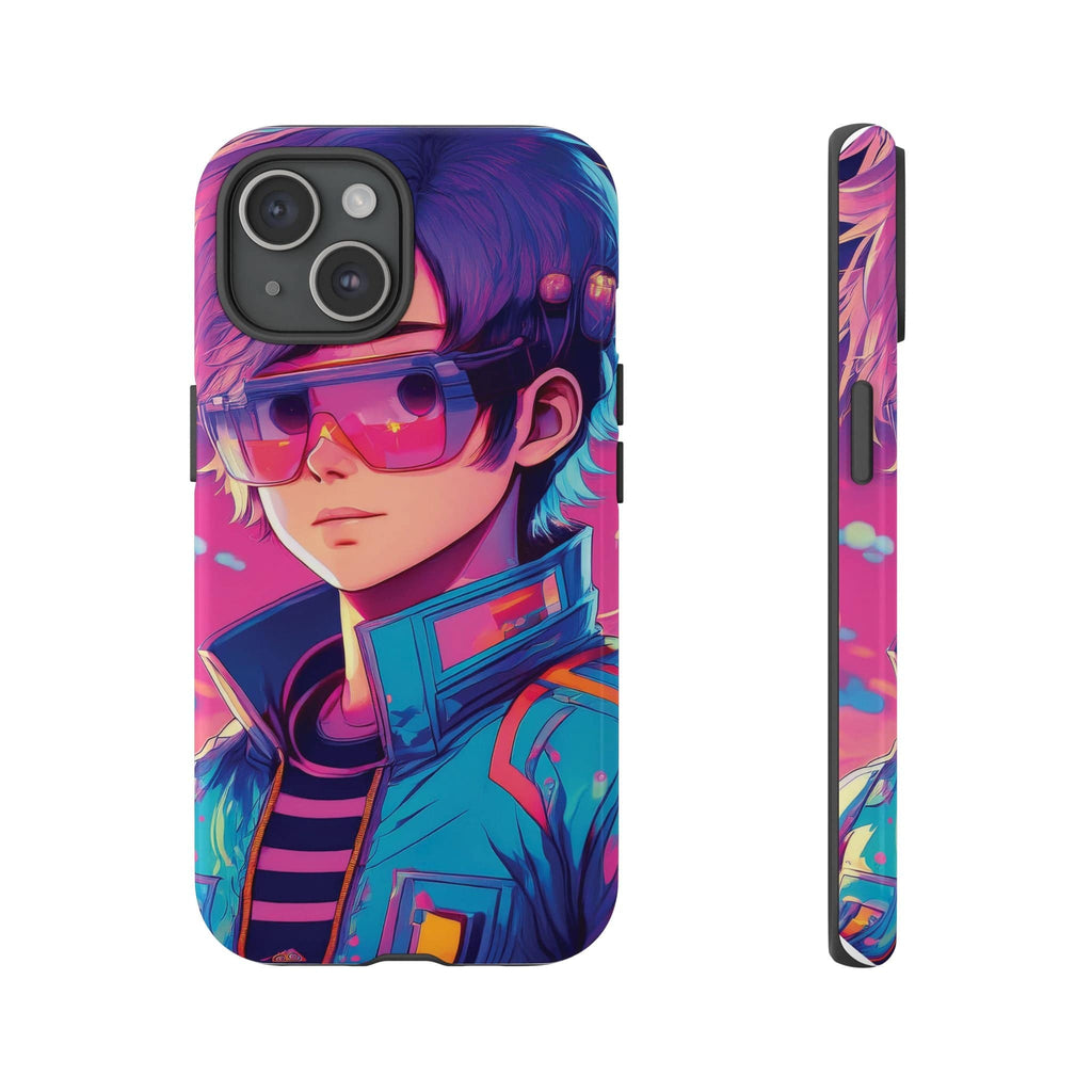 Retro-Futuristic Visionary Phone Case: Neon Dreams in Your Pocket - Tough Cases iPhone 15 / Glossy Phone Case