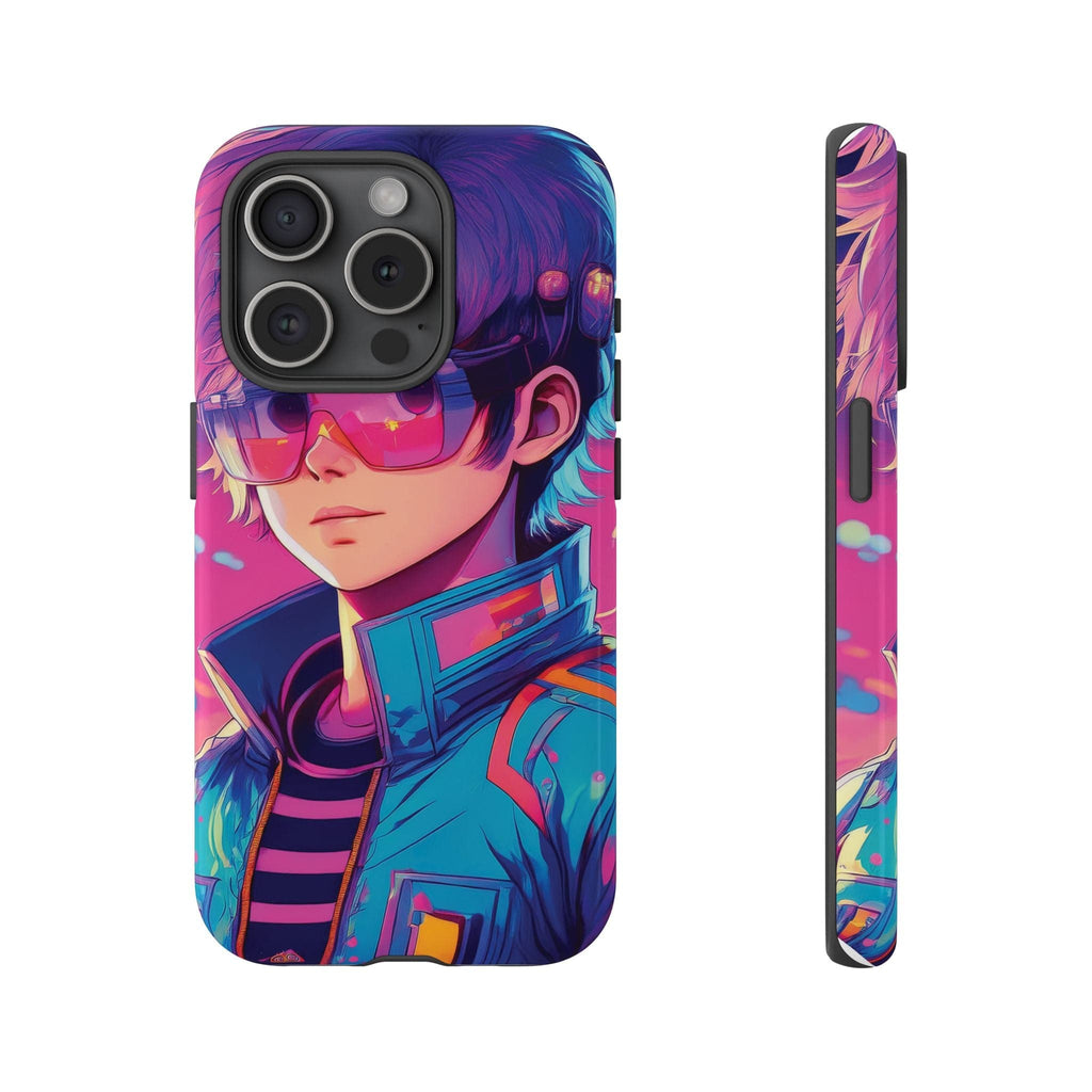 Retro-Futuristic Visionary Phone Case: Neon Dreams in Your Pocket - Tough Cases iPhone 15 Pro / Glossy Phone Case