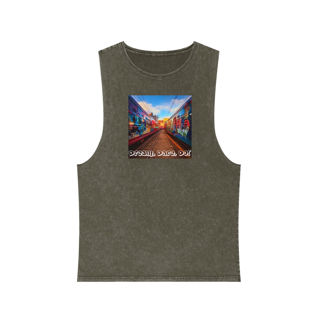 Retro Inspiration, Modern Motivation - Unisex Stonewash Tank Top Moss Stone / XS Tank Top