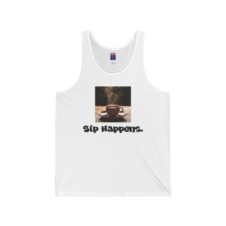 Sip Happens: UCCA Unisex Coffee Tank XS / White Tank Top