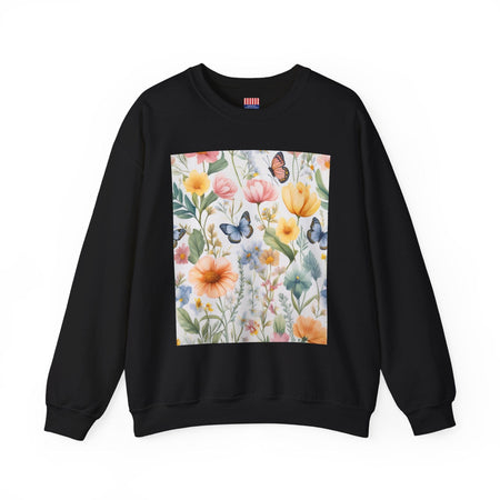 Spring Bloom Crewneck Heavy Blend™ – Floral Serenity Edition 🌸🦋 Black / S Sweatshirt