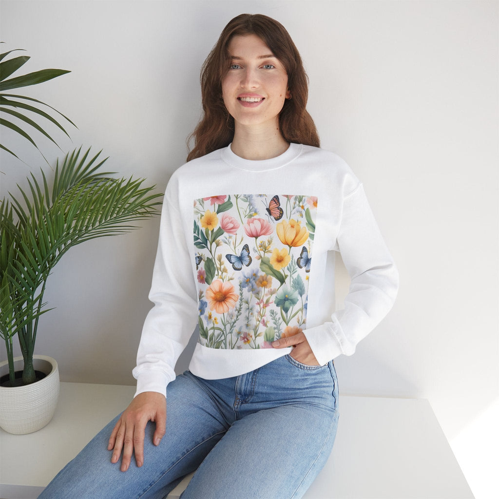 Spring Bloom Crewneck Heavy Blend™ – Floral Serenity Edition 🌸🦋 Sweatshirt