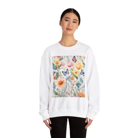 Spring Bloom Crewneck Heavy Blend™ – Floral Serenity Edition 🌸🦋 White / L Sweatshirt