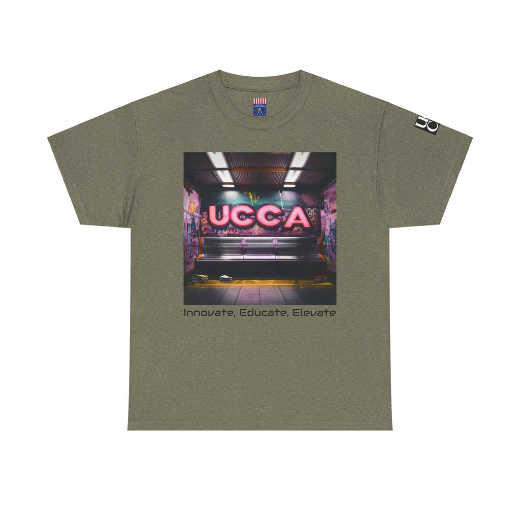 Step Back in Style: Retro Vibes, Modern Threads with a UCCA Edge - Unisex Heavy Cotton Tee Heather Military Green / S T-Shirt