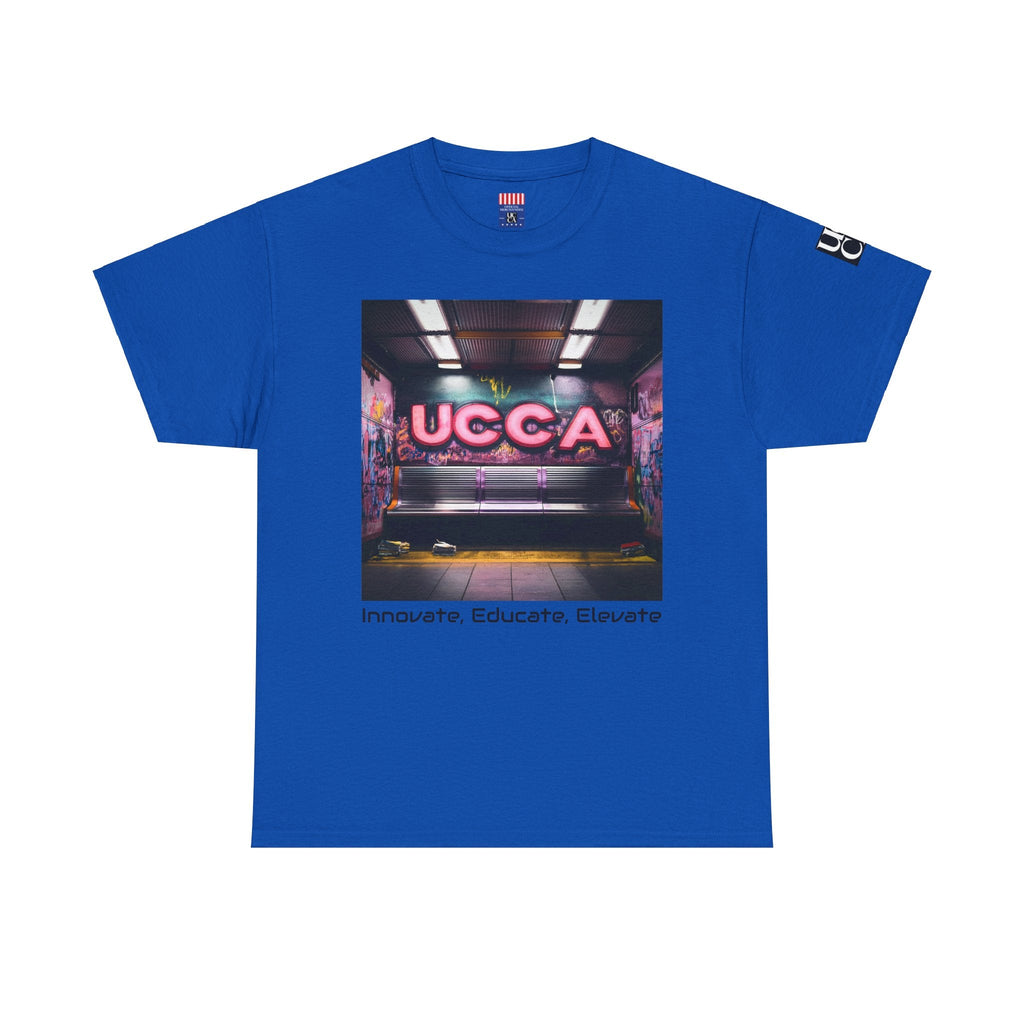 Step Back in Style: Retro Vibes, Modern Threads with a UCCA Edge - Unisex Heavy Cotton Tee Neon Blue / S T-Shirt