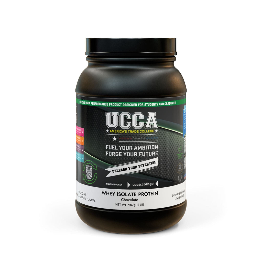 UCCA Whey Isolate Protein Supplement (907g, 2lb) Black tub + lid / NET WT 32 OZ (907g) / Chocolate Food Supplements