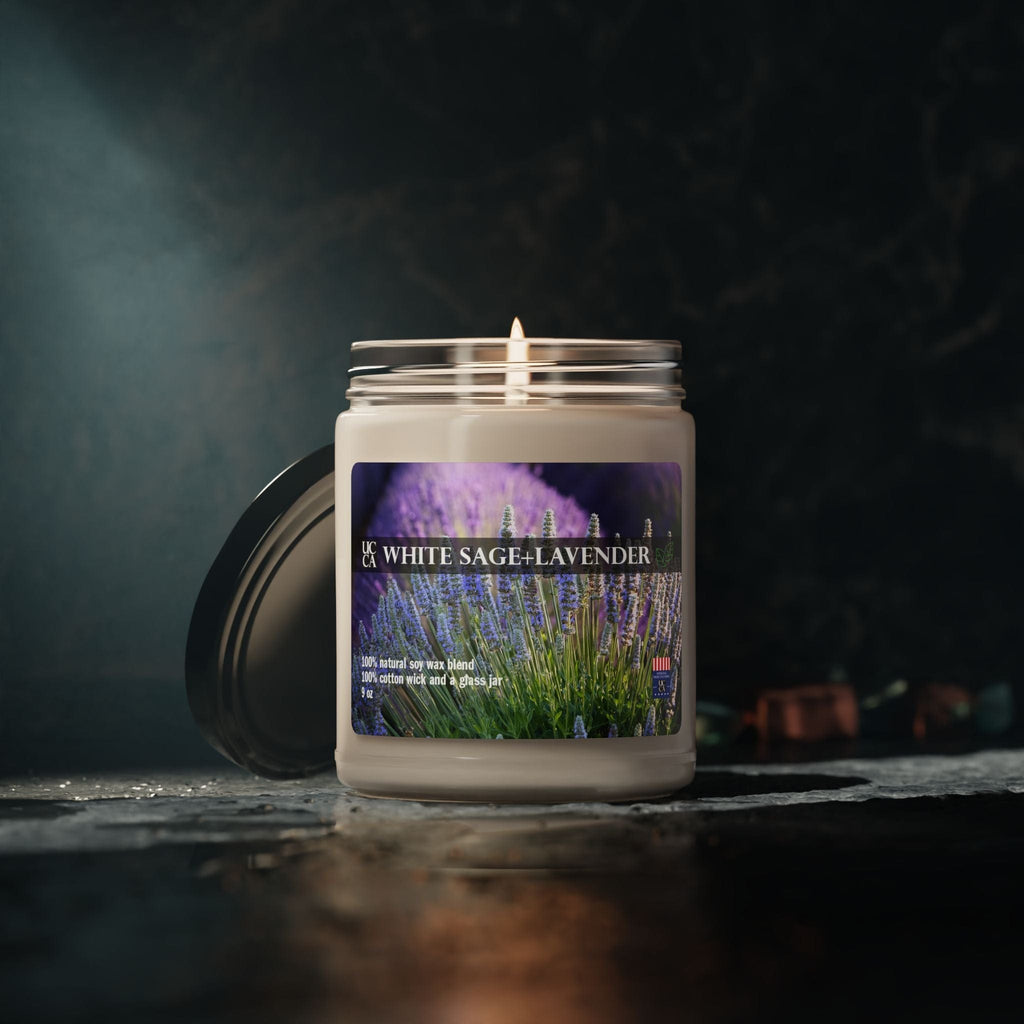 White Sage + Lavender Scented Soy Candle, 9oz White Sage + Lavender / 9oz Home Decor